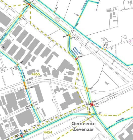 In onderstaande figuur zijn uitsneden van de leggerkaarten F15 en G15 opgenomen met indicatief het projectgebied. De watergangen liggen allen in hetzelfde stroomgebied (4455).