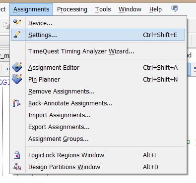 Tutorial state machine file in Quartus 13.0 29 april 2014 Instellen state codering Je kunt de state codering instellen door in de menubalk te kiezen voor Assignments > settings (Fig.