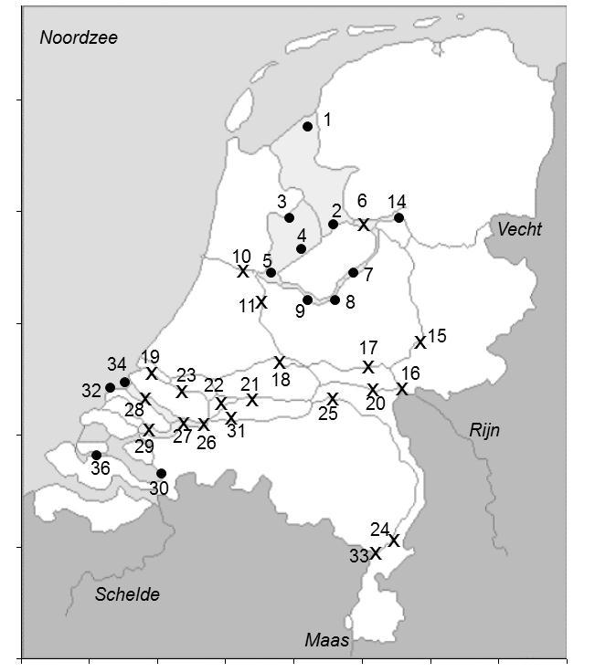 4.2 Passieve monitoring grote rivieren en delta 4.2.1 Locaties In de Nederlandse Rijkswateren worden vanaf 1993 van een aantal meewerkende beroepsvissers de fuikvangsten bemonsterd.