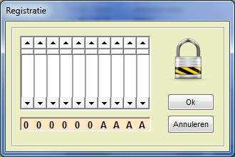 24) door de 10 schuifregelaars te verschuiven tot het juiste registratie-nummer verschijnt, klik dan op de button 'Ok' om te controleren of dit registratie-nummer de juiste is. Op de website www.