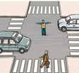 4e tekening: voetganger links de voetganger moet omdat oversteken op het zebrapad wanneer de