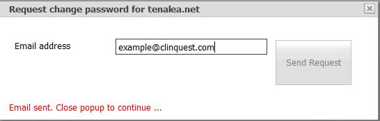 Vul uw eigen e-mail adres in, welke is gebruikt om een ALEA account te creëren en druk op Send request. Het bericht zoals in Fig. 1.1.3 verschijnt in beeld. Figuur 1.1.3. Password request scherm, e-mail is verstuurd.