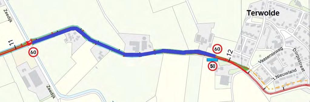 Het verbeteren van het overzicht op het kruispunt Zeedijk en het verbeteren van de zichtbaarheid van de kom door middel van hagen en het verwijderen van kantmarkering.