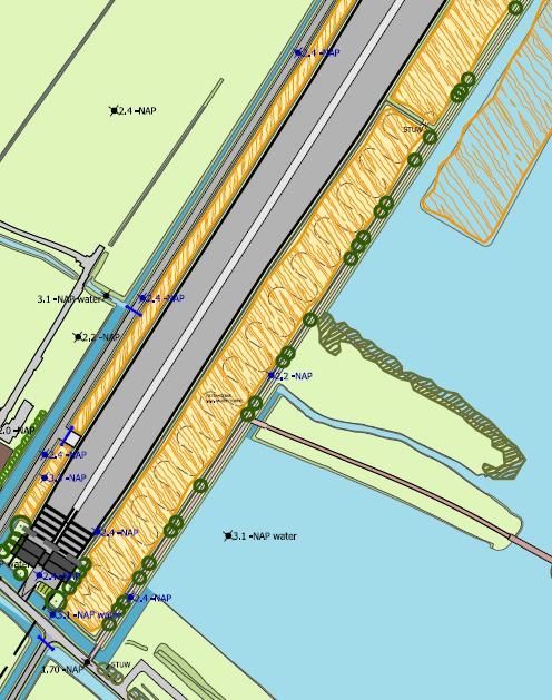 Nieuwe wa- tergang / waterpartij Toelichting 7 (waterberging) 8 (waterberging) Het gebied tussen de ventweg en de toerit van de Aalkeettunnel wordt ingericht als rietzone met waterbergende functie.