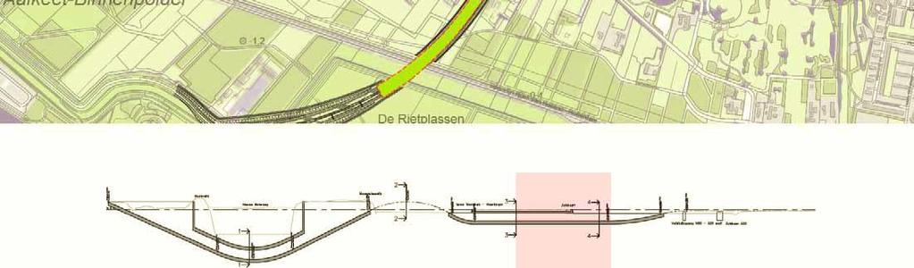 Op onderstaand tekening blijkt echter dat het dak van de tunnel op + 0.20 meter N.A.P. komt, terwijl het maaiveld op -1.80 meter N.A.P. ligt.