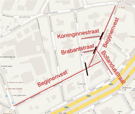 Koninginnestraat en Brabantstaat aansluitend en gelijktijdig met Begijnenvest (fase 1) FASE 1