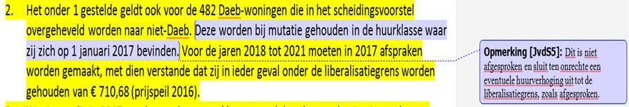 dat wel meevallen, zeker met het oog op de positieve invloed op betaalbaarheid van ons voorstel. Hier wordt gerefereerd aan een afspraak, die er volgens onze niet is.