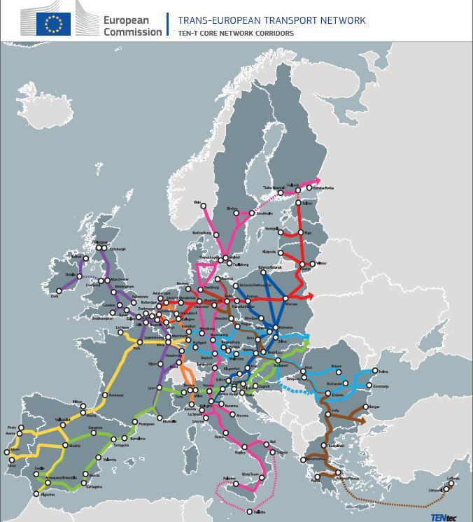 TEN-T corridors 9 corridors: 1. Balt-Adriatic 2. Northsea-Baltic 3. Mediterranean 4.