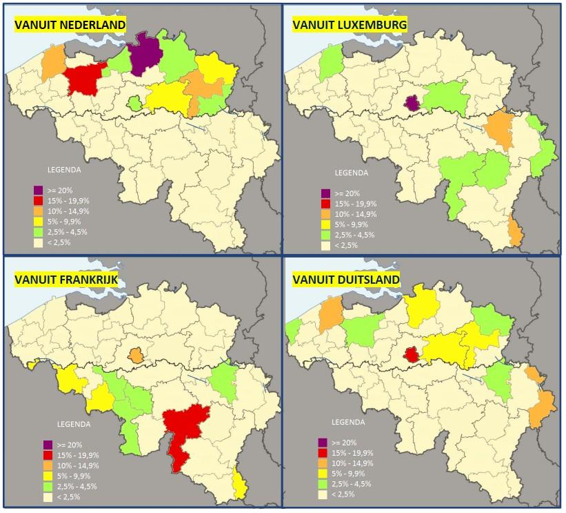 Figuur 2 Spreiding per arrondissement van verblijven in