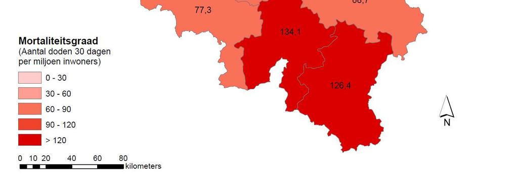 De donkerdere stukken wijzen op een grotere ernst.