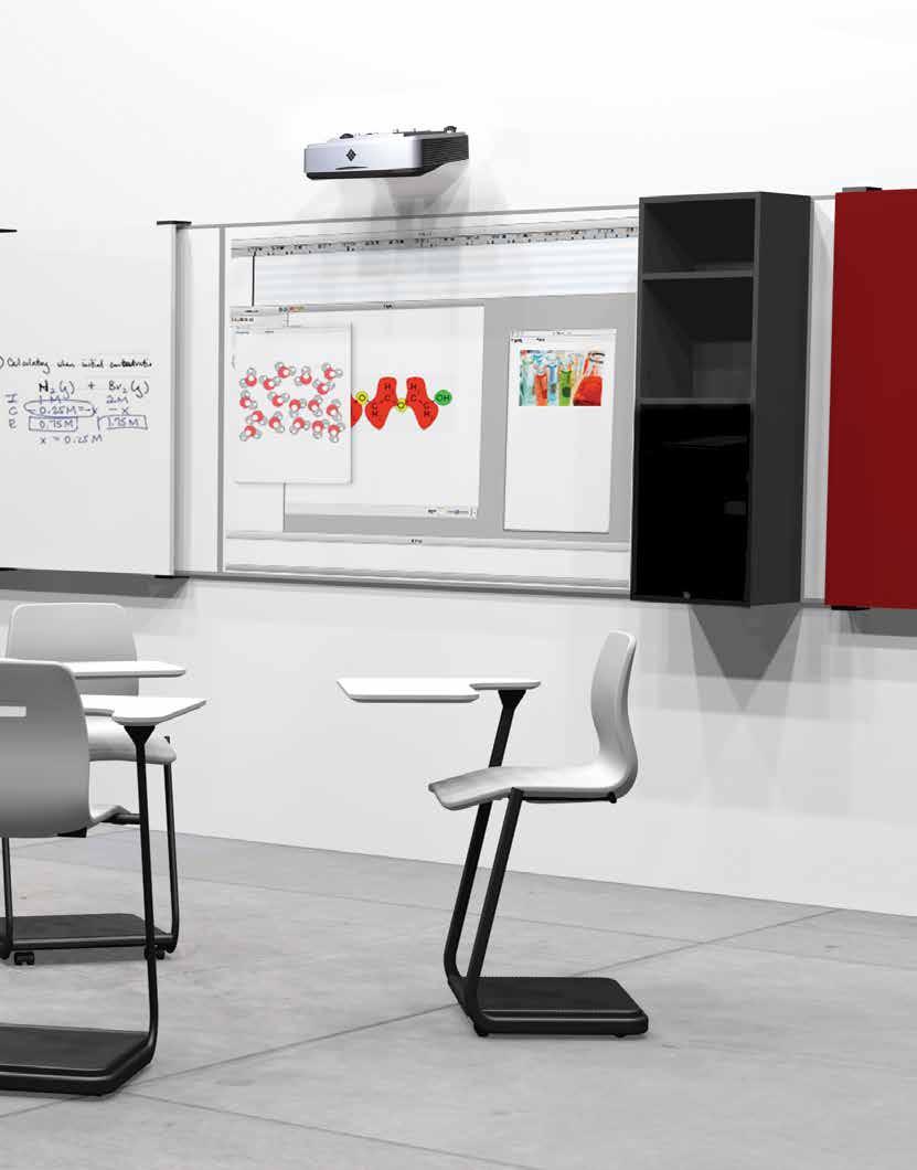 Whiteboards verkrijgbaar in wit, rood of zwart email Dunne profielranden minimaiseren visuele afleiding en zorgen voor een tijdloze uitstraling Stoffen akoestische panelen en zelf