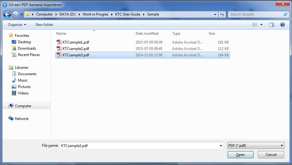 Afbeelding 10: Dialoogvenster Uit een PDF-bestand importeren 2. Blader naar het PDF-bestand op je vaste schijf, selecteer het bestand en klik op Openen.