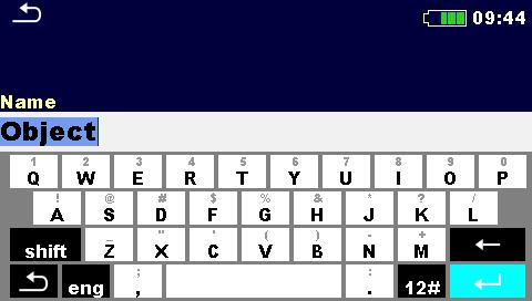 Bediening van het instrument 3.3 Virtueel toetsenbord Figuur 3.1: Virtueel toetsenbord Wissel tussen hoofdletters en kleine letters. Alleen actief wanneer het alfabet toetsenbord geselecteerd is.