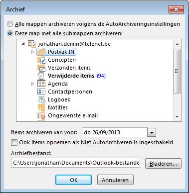 Om jouw postvak hanteerbaar te houden, moet je oude items geregeld archiveren. AutoArchiveren is standaard ingeschakeld.