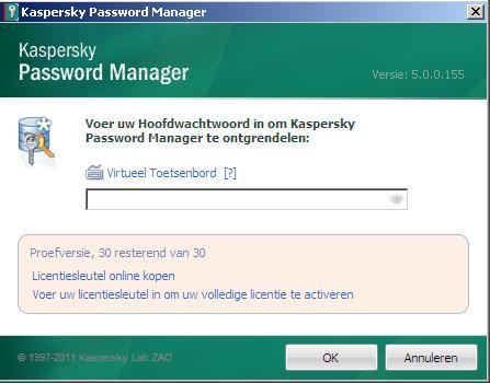 4. Hierna kunt u Kaspersky Password Manager gebruiken. U hebt alleen nog geen activatiecode ingevoerd. Dat kan via het volgende scherm dat u zult zien.