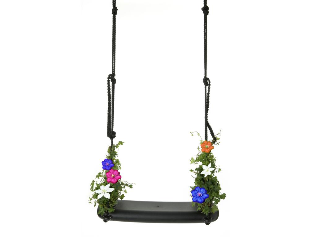 The seat of the swing can be filled with soil and the seeds planted inside.