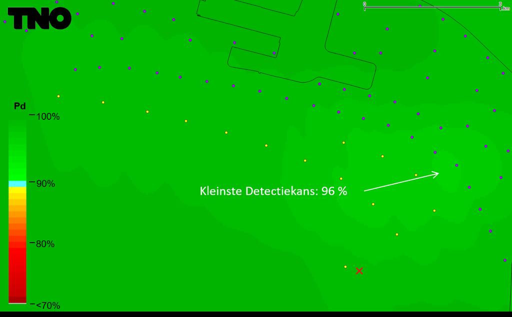 De verwijderde turbine is weergegeven met een rood kruis en reeds bestaande turbines met paarse stippen.