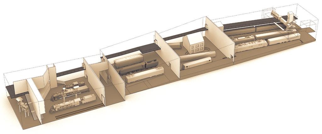 Het is tijd om afscheid te nemen van Tjoek Tjoek en zijn vrienden. 4. Wandel naar de uitgang. Stop aan het zicht op de oude treinen in HAL 1.