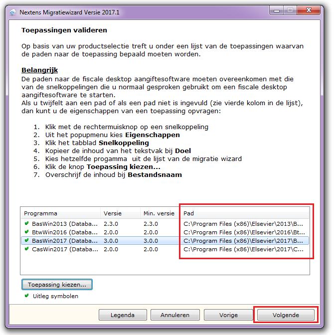 Op basis van de keuze in stap 16 krijgt u hier een lijst met programma s te zien die gebruikt worden tijdens de migratie.