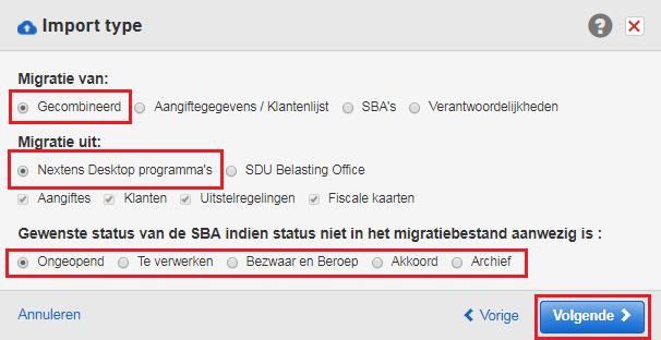 Stap 27 Migratie opties: Selecteer nu welke gegevens u naar Nextens wilt migreren.