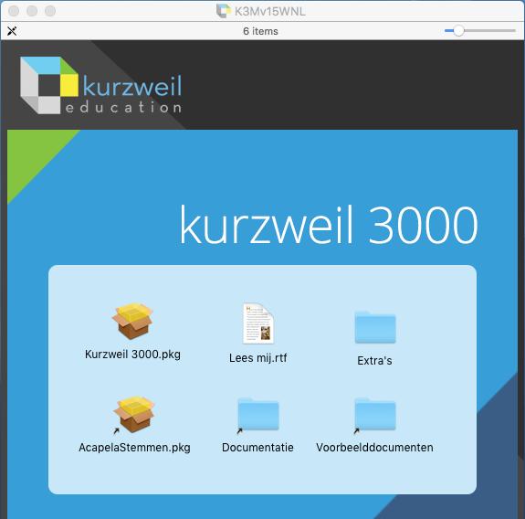 2.2.2 Voer de installatie uit 1. Dubbelklik op het toepassingsbestand Kurzweil 3000.pkg om de installatie van Kurzweil 3000 te starten. Volg gewoon de instructies die op het scherm verschijnen. 2.