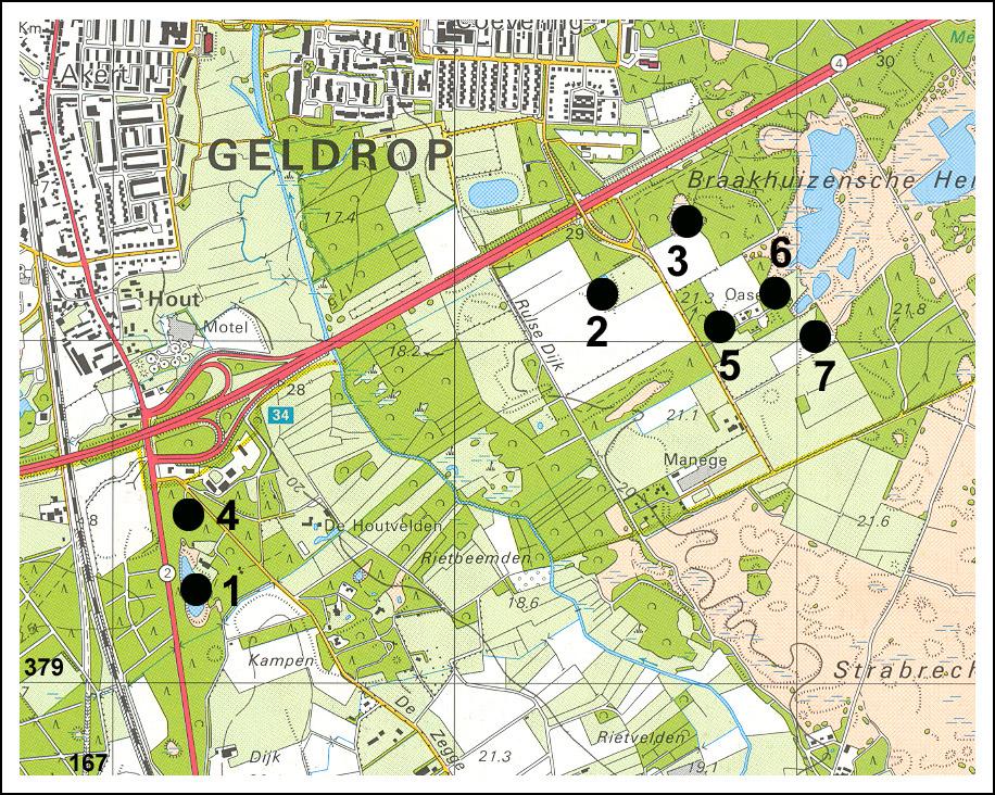 Stichting RAVON Figuur 3. Gebied De Houtvelden met de ligging van de onderzochte wateren.