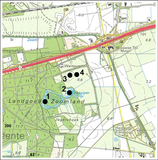 Stichting RAVON Figuur 11. Gebied Landgoed Zoomland met de ligging van de onderzochte wateren. Tabel 12.