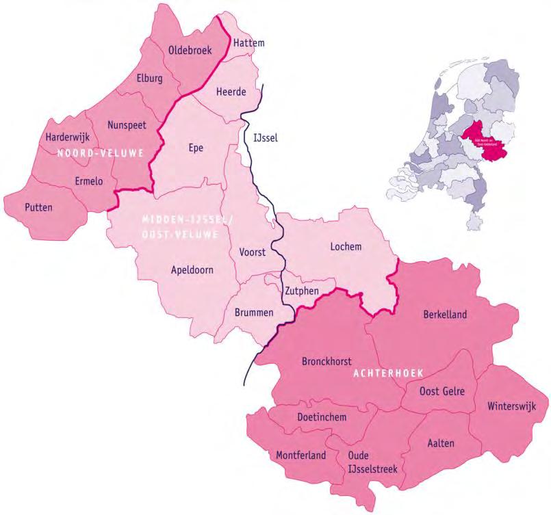 4. Kerngegevens begroting 2018 Werkgebied GGD Noord- en Oost-Gelderland Deelnemende gemeenten en inwoneraantallen 31-12-2016 Aantal deelnemende gemeenten 22 Totaal aantal inwoners 817.