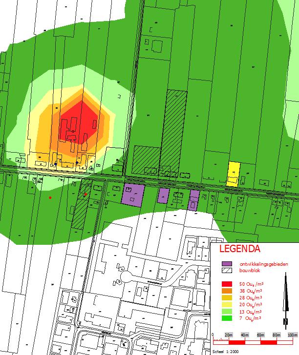blad 5 van 24 11 02 01 03 32 Figuur 3: Weergave Achtergrondbelasting geurhinder veehouderij Uit de bovenstaande figuur blijkt dat ter plaatse van de ontwikkelingslocaties een achtegrondbelasting