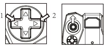 Een toets wegvliegen en een toets landen (1) Druk op (2) of de linker joystick om weg te vliegen en