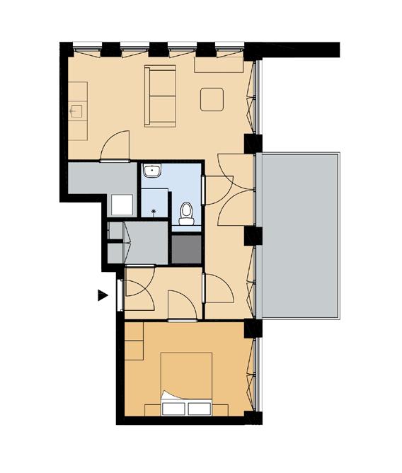 Sociale huurwoning - Plattegrond Woningtype A1 2-kamerwoning Woonoppervlakte ca. 51 m 2 Woonkamer ca. 20,2 m 2 ca. 5,6 m 2 1 slaapkamer van ca. 11,5 m 2 ca. 3,5 m 2 2 bergingen inpandig ca.