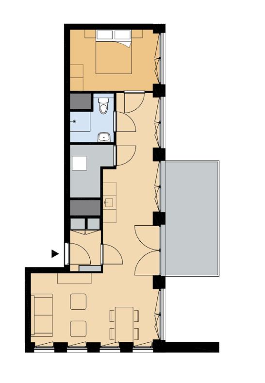 Sociale huurwoning - Plattegrond Woningtype A2 2-kamerwoning Woonoppervlakte ca. 58 m 2 Woonkamer ca. 30,4 m 2 ca. 5,6 m 2 1 slaapkamer van ca. 10,5 m 2 ca. 3,4 m 2 Berging inpandig ca.