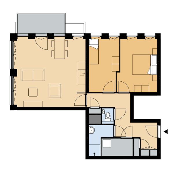 Sociale huurwoning - Plattegrond Woningtype A6-a 3-kamerwoning Woonoppervlakte ca. 76 m 2 Woonkamer ca. 25,8 m 2 ca. 5,6 m 2 2 slaapkamers van ca. 10,1 en 13,2 m 2 ca. 3,4 m 2 Berging inpandig ca.