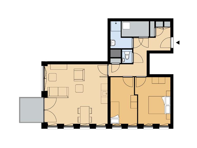 Sociale huurwoning - Plattegrond Woningtype A6-b 3-kamerwoning Woonoppervlakte ca. 75 m 2 Woonkamer ca. 25,7 m 2 ca. 5,6 m 2 2 slaapkamers van ca. 10,1 en 13,2 m 2 ca. 3,3 m 2 Berging inpandig ca.