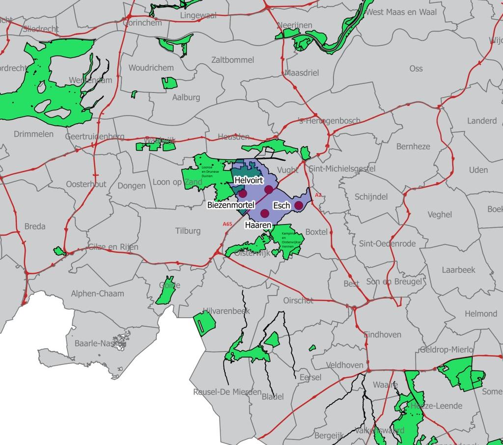 2. Ligging en bereikbaarheid De gemeente Haaren is gelegen in de provincie Noord-Brabant en bestaat uit de kernen Haaren, Helvoirt, Esch en Biezenmortel. De gemeente ligt op de as Tilburg-Den Bosch.