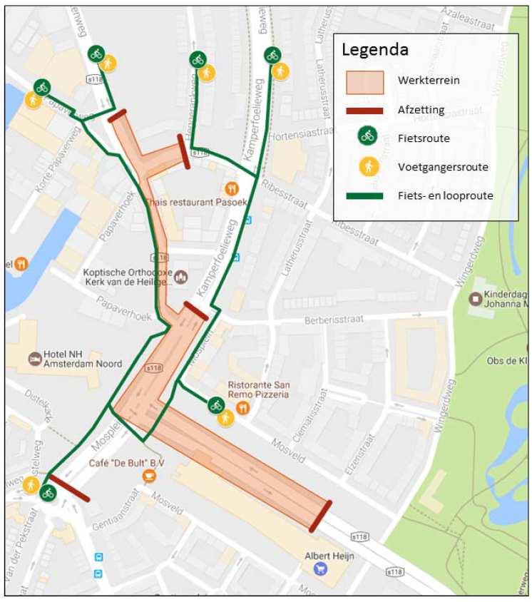 Pagina 5 van 9 Te voet en met de fiets De routes voor voetgangers en fietsers worden niet gewijzigd. Voetgangers en fietsers kunnen langs het werkterrein. Zie ook afbeelding 5.