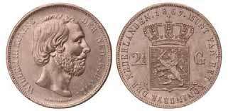 2½ gulden Willem III 1866. Prachtig. 45,- 602. 2½ gulden Willem III 1868.