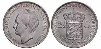 3 gulden 629. 2½ gulden Wilhelmina 1938 grofhaar.