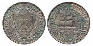 Weimar Republic - Bremerhaven. 3 Reichsmark. 1927 A.