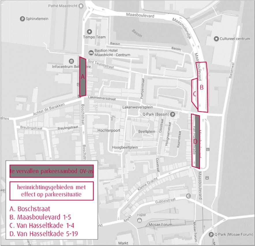 4 Parkeersituatie na autonome ontwikkeling OV-as Door de autonome ontwikkeling van de OV-as zullen 7 parkeerplaatsen op de Boschstraat en 10 parkeerplaatsen op de Van Hasseltkade vervallen.