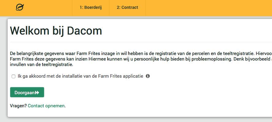 DACOM ACCOUNT AANMAKEN MET HAPPY POTATO APP Stap 2: Installatie Happy Potato applicatie Op deze pagina ga je akkoord met