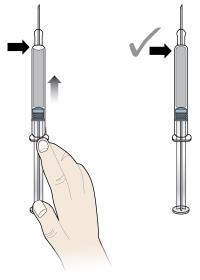 Tik zachtjes met uw vingers tegen de cilinder van de injectiespuit tot de luchtbel/lege ruimte opstijgt naar de bovenkant