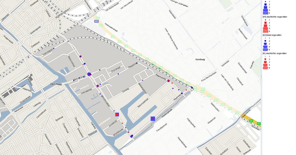 Kaartbeeld geregistreerde verkeersongevallen in de Binckhorst. 5.