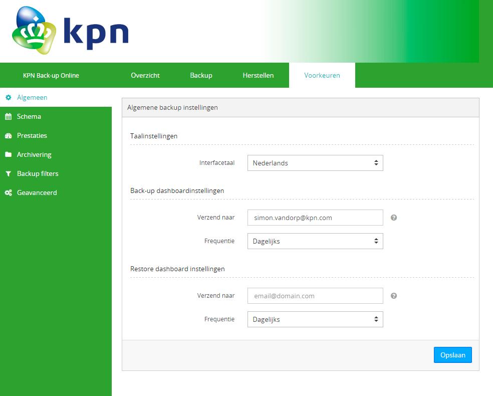 3.6 Voorkeuren Meer uitleg over de functies onder Voorkeuren is online terug te vinden via de link kpn.com/functiesbackuponline.