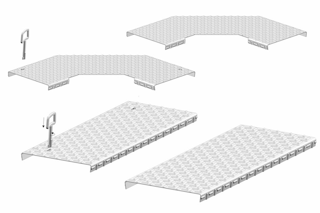 2. INDUSTRIEEL VLOERKANAAL Deksels in sendzimir: DTFCL, DGTFCL, DBTFCL, DGBTFCL Het industrieel vloerkanaal voorziet in een robuuste bescherming van de kabels in diverse productieomgevingen.