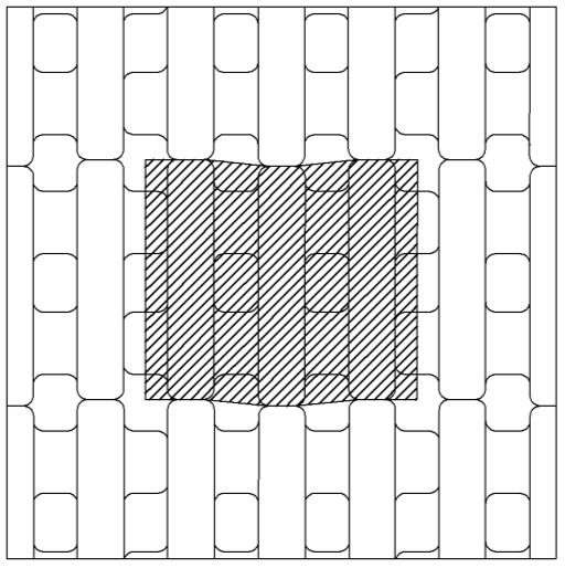 C.6 VOORBEELD 6: GRASBETONPRODUCT MET VERBREDE VOEGEN EN MET DRAINAGEOPENINGEN (DOOR PROFILERINGEN EN DOORGAANDE OPENINGEN) - Product - Bruto-oppervlakte - Openingen Het niet-poreus product (zie Fig.