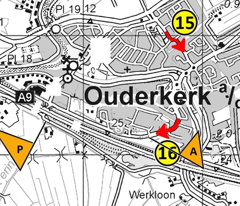 Onderweg naar pijl 14 langs RC K. Pijl 15 helpt ons even door Ouderkerk.