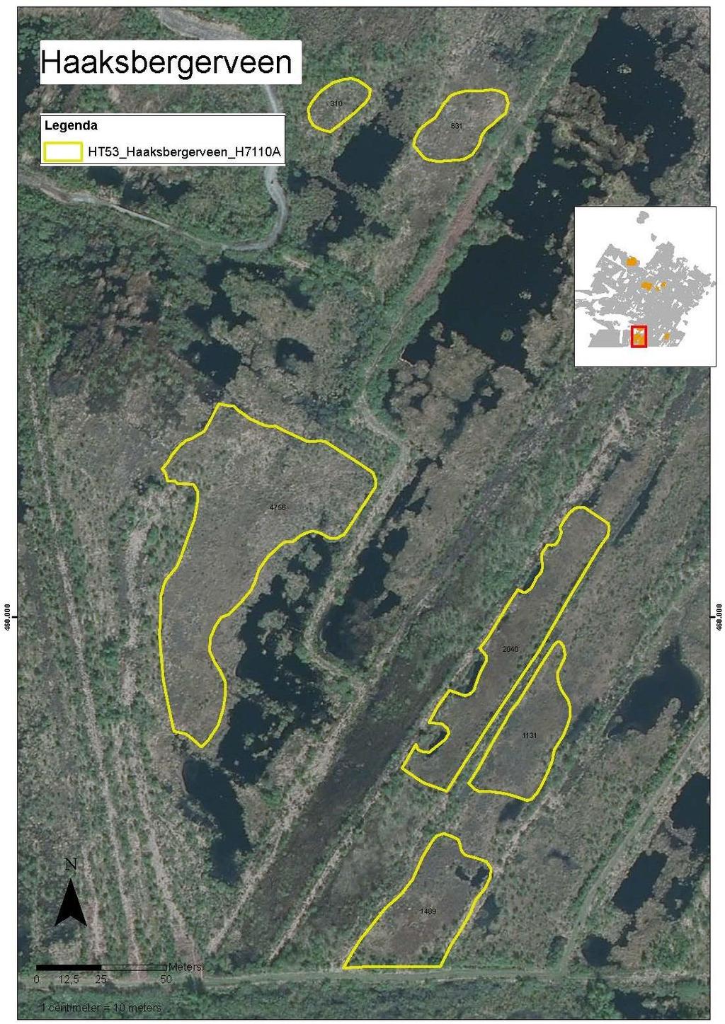 Uit deze kartering blijkt in 10 Nederlandse Natura 2000-gebieden Actief hoogveen (H7110A) voor te komen met een totale oppervlakte van 7,58 hectare (Jansen et al. 2013c).