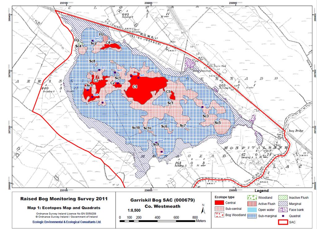 Figuur 8.54. Ecotopenkaart van het hoogveen Nigula (Estland) op basis van Landsat TM gegevens (mei 2000) en veldobservaties. (Bron: A. Leivits) Figure 8.54. Ecotope map of the raised bog Nigula (Estonia) based on Landsat TM data (May 2000) and field observations.