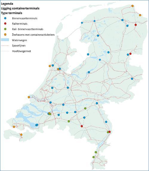 Figuur 2.6 Locatie van containerterminals in Nederland Bron: KiM (2012), Multimodale achterlandknooppunten in Nederland.